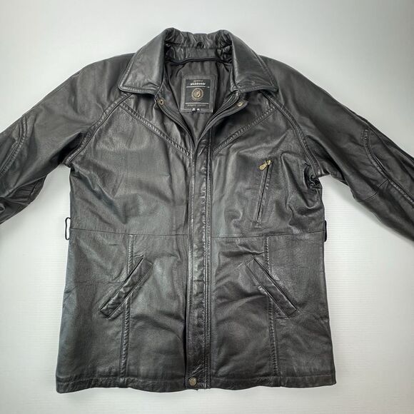 Sergio Vadducci XL Black Leather Coat Men’s Retro 90s Moto Biker Medusa Style - Picture 1 of 15